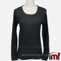 Ladies Grey Ribbing Knitted Cashmere Sweater